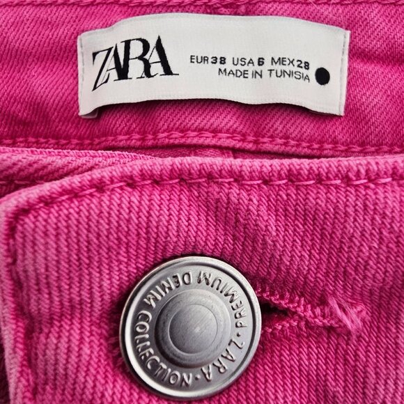 ❤️ ZARA HIGH RISE HOT PINK SAILOR FLARE JEANS IN FUSCHIA, SIZE 6 - Picture 6 of 6